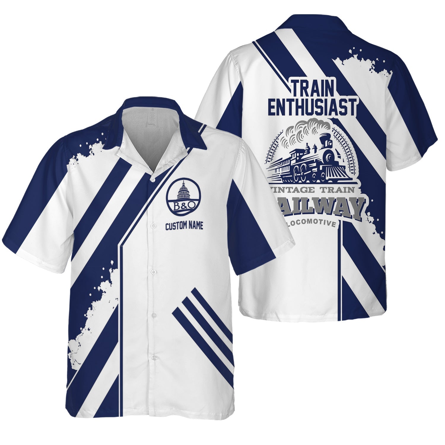 Railspirit Personalized Baltimore and Ohio Railroad Hawaiian Shirt Locomotive Design B&O Train Shirt for Train Enthusiast