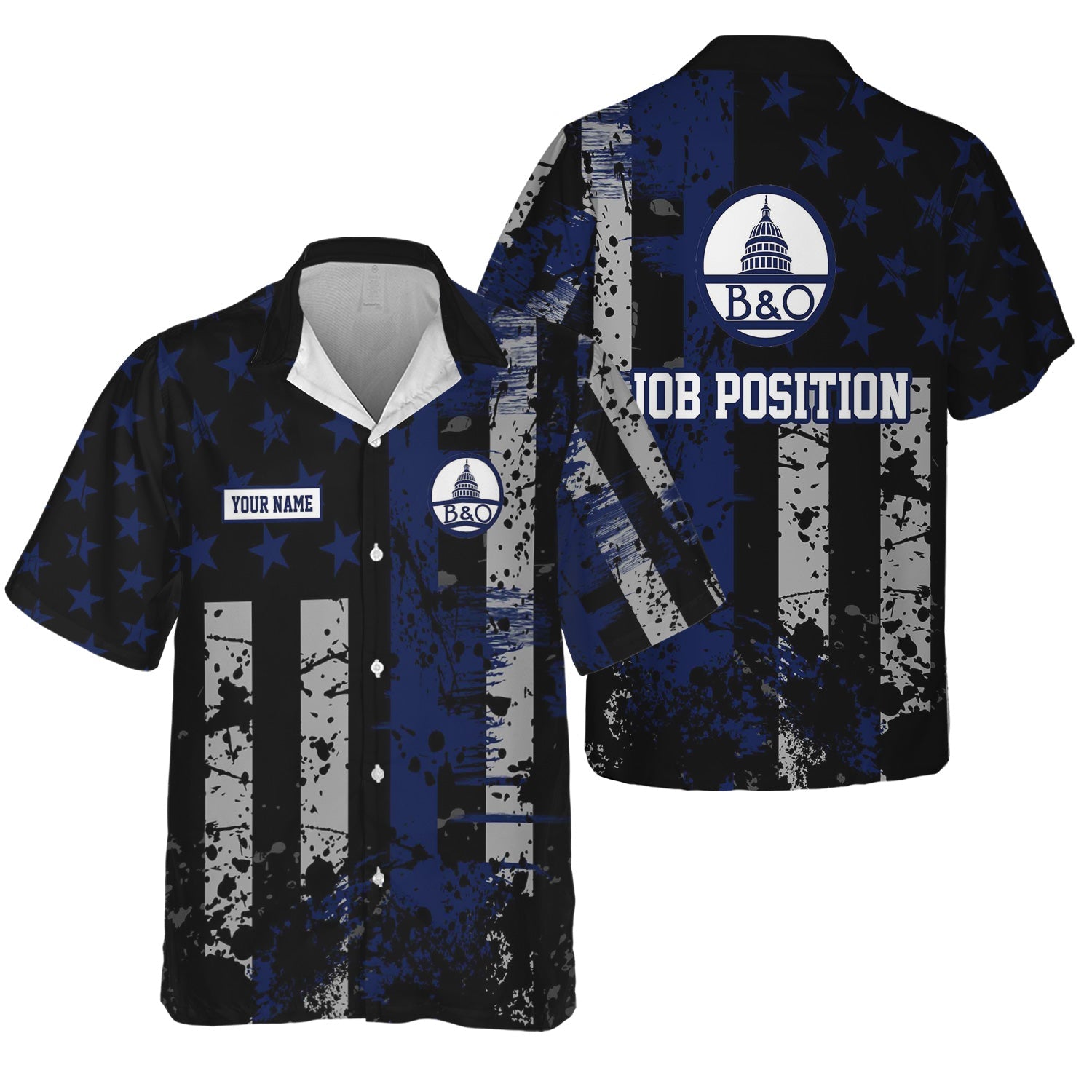 Railspirit Personalized Baltimore and Ohio Railroad Hawaiian Shirt Artistic Paint American Flag Style B&O Train Shirt