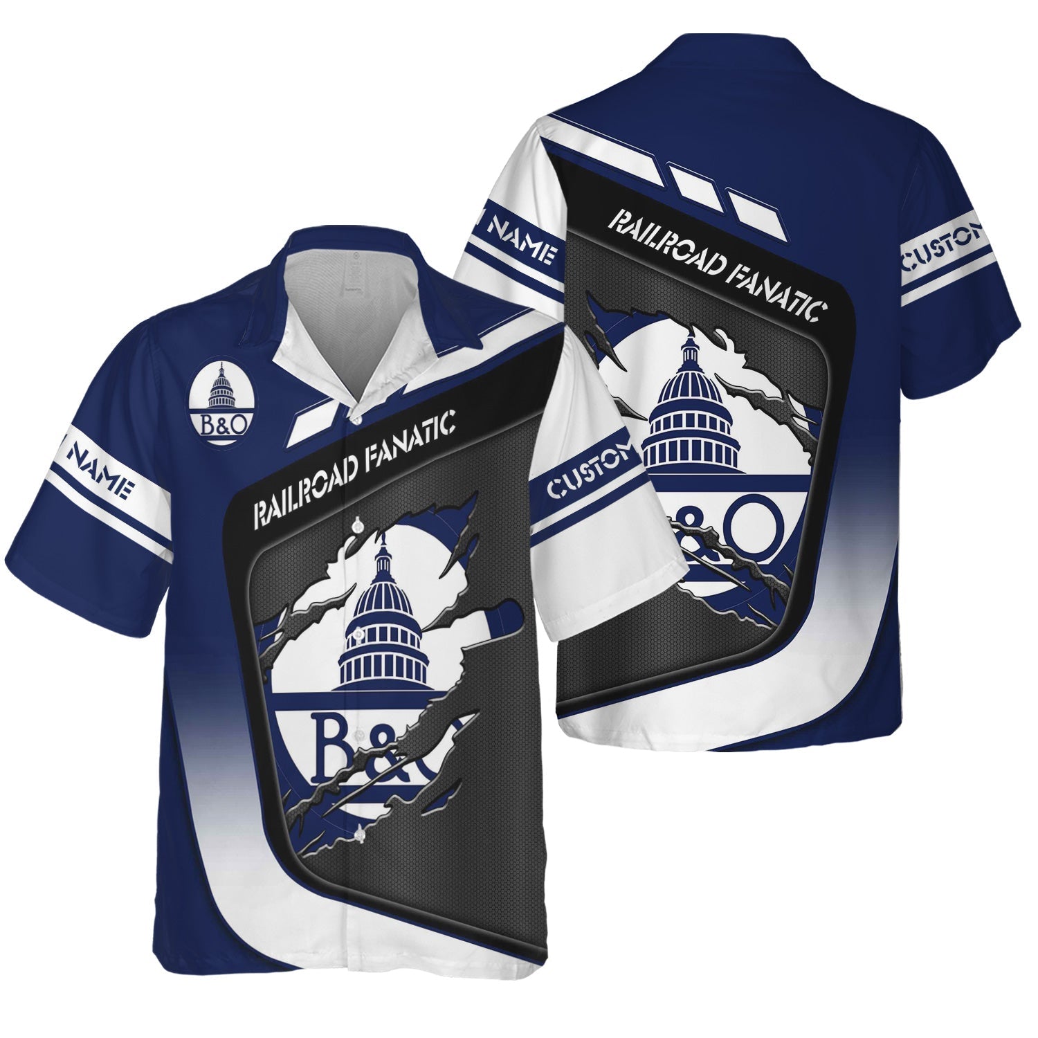 Railspirit Personalized Baltimore and Ohio Railroad Hawaiian Shirt Ripped Texture Style B&O Train Shirt For Railroad Fanatic