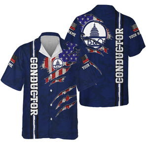 Railspirit Personalized Baltimore and Ohio Railroad Hawaiian Shirt USA Flag Claw Art with Custom Job B&O Train Shirt