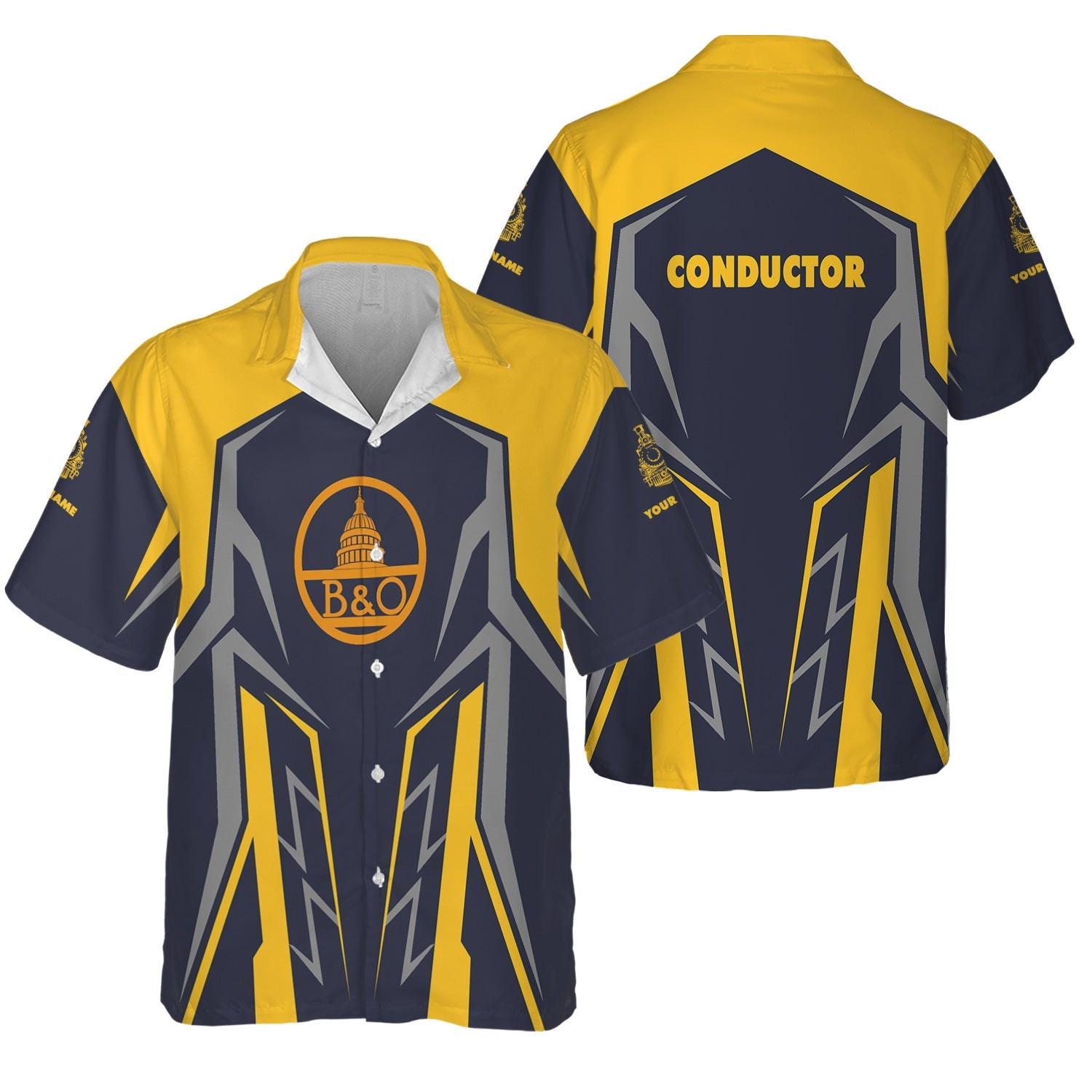 Railspirit Personalized Baltimore and Ohio Railroad Hawaiian Shirt Futuristic Design with Custom Job B&O Train Shirt