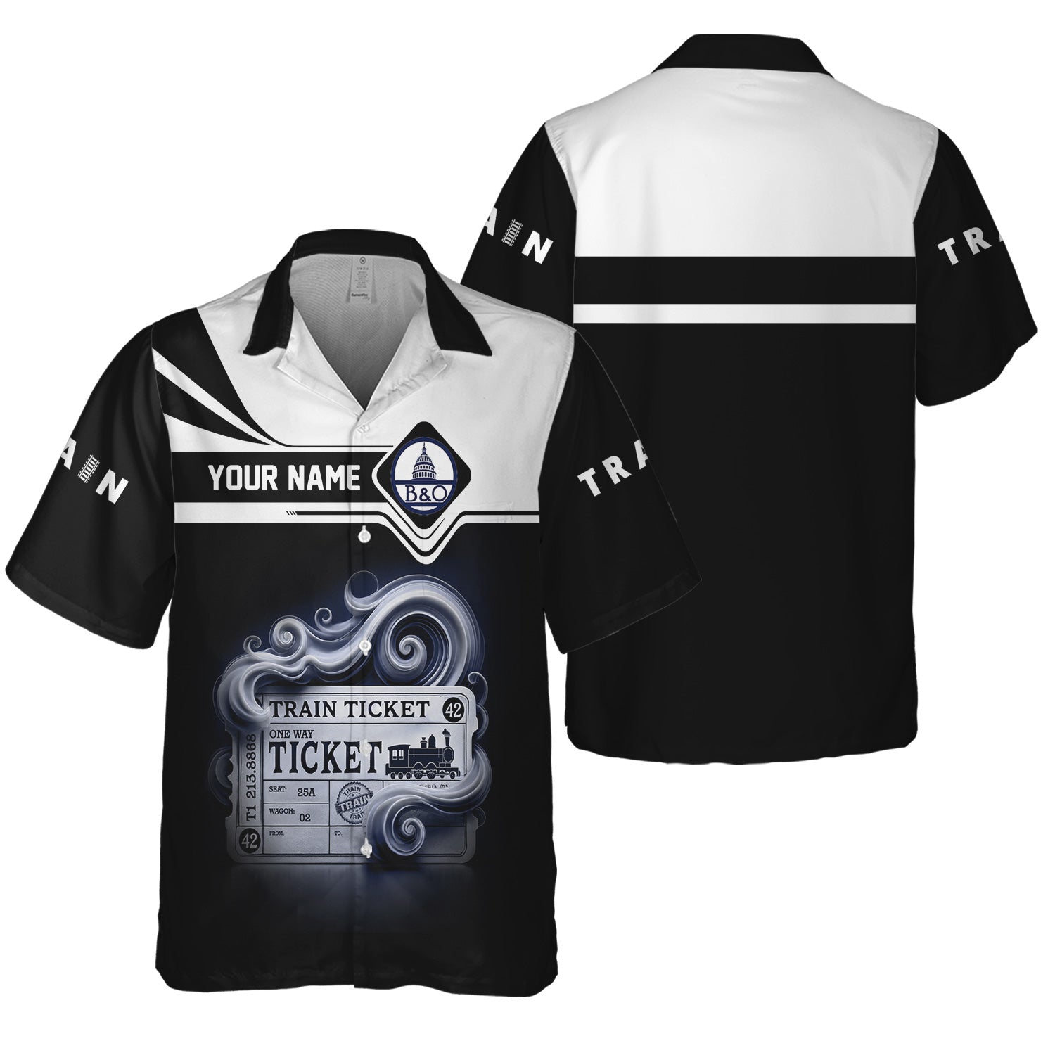 Railspirit Personalized Baltimore and Ohio Railroad Hawaiian Shirt Train Ticket  American Locomotive Printed Train