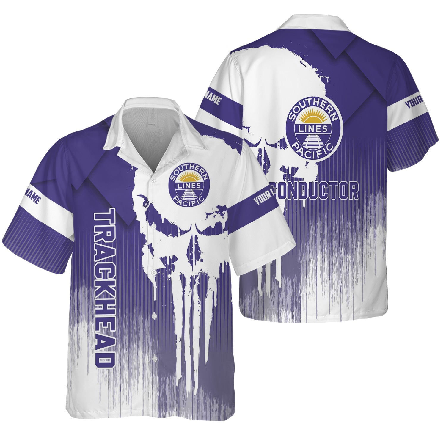 Railspirit Personalized Southern Pacific Railroad Hawaiian Shirt Skull Design with Custom Job Train Shirt for Trackhead Crew