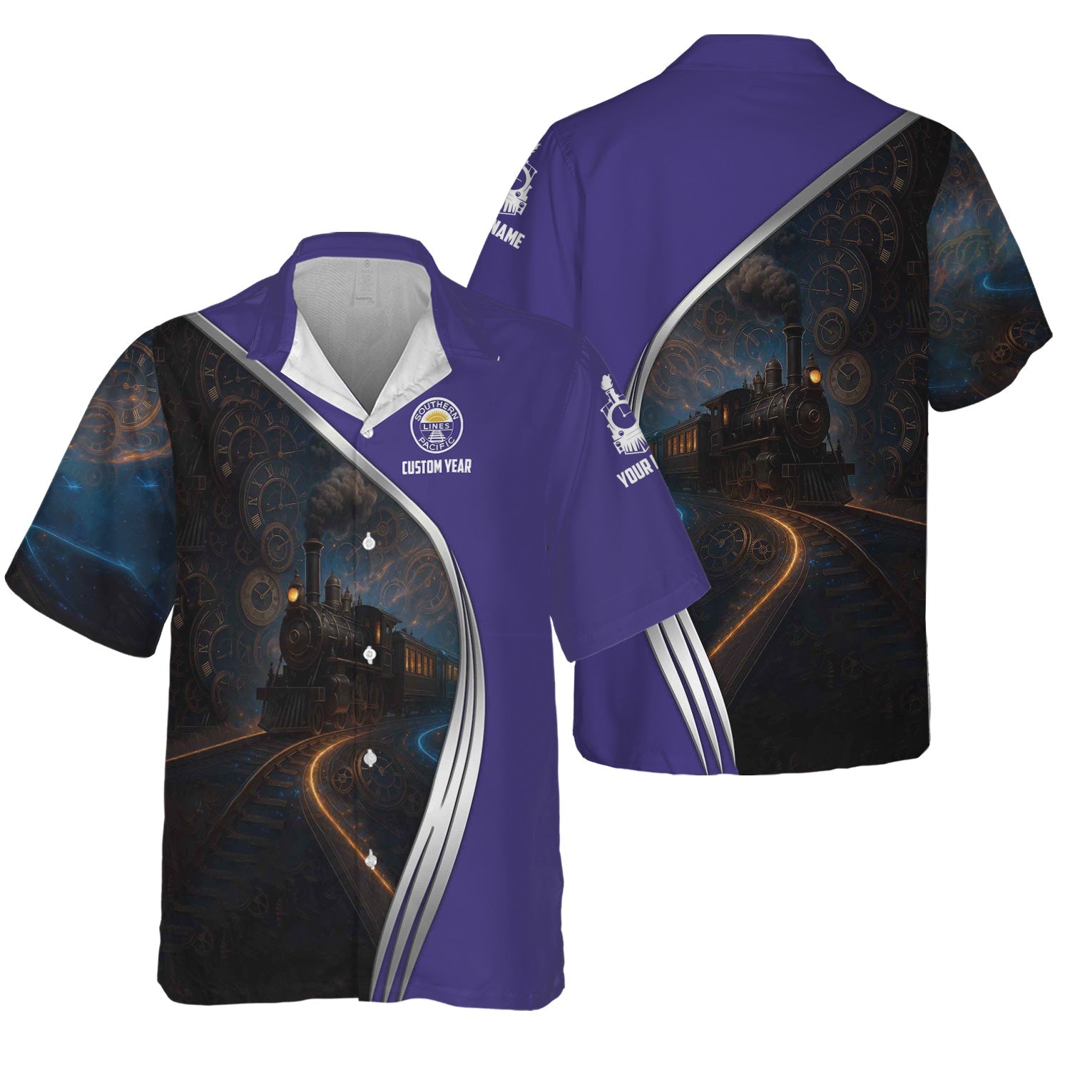 Railspirit Personalized Southern Pacific Railroad Hawaiian Shirt Steampunk Locomotive with Custom Year Train Shirt