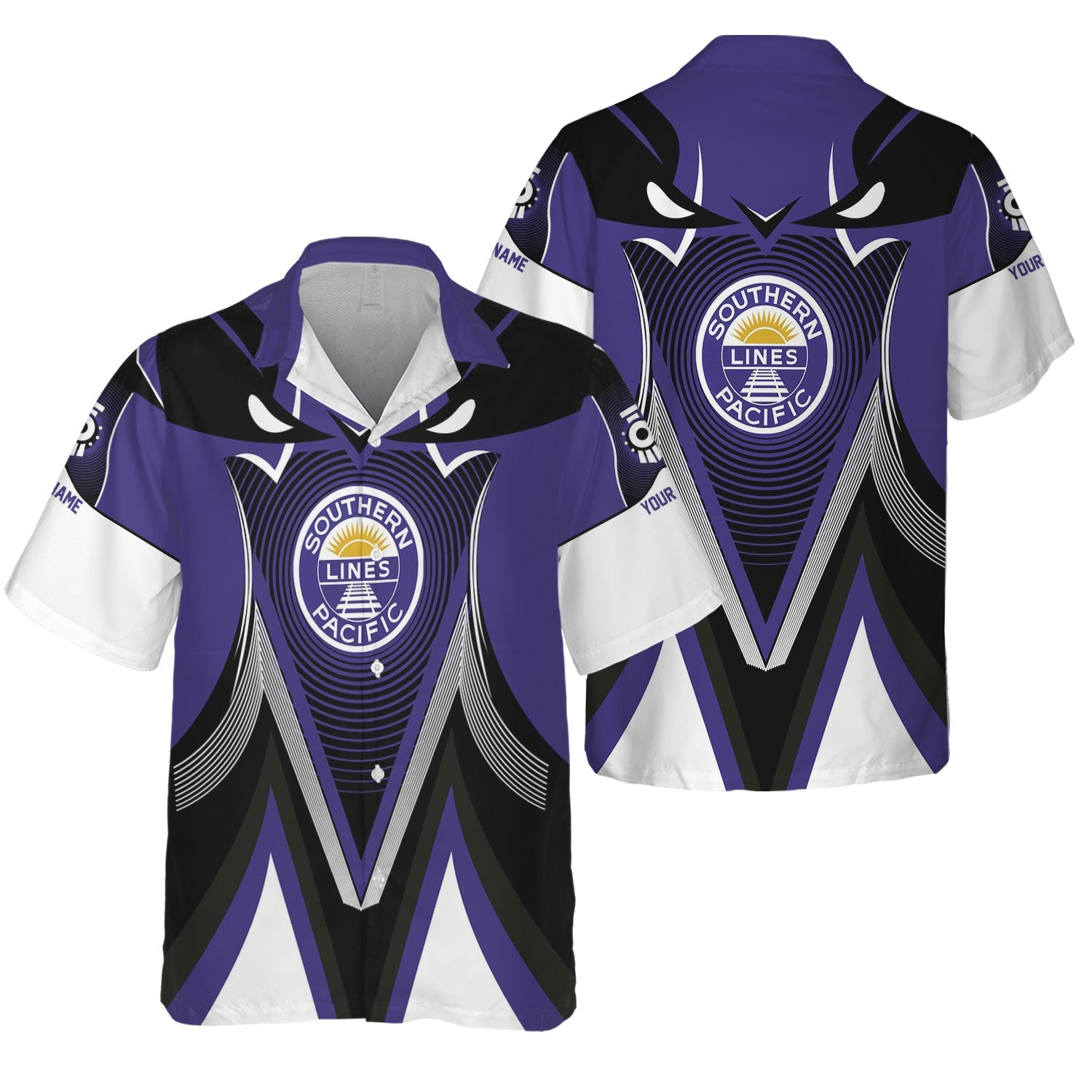 Railspirit Personalized Southern Pacific Railroad Hawaiian Shirt Vibrant Graphic Pattern Shirt For Train Enthusiasts