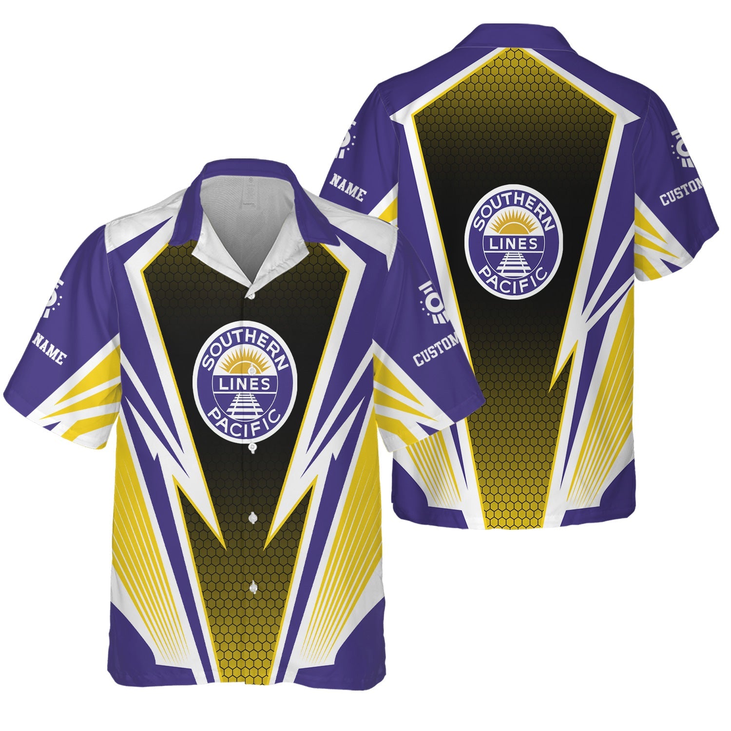 Railspirit Personalized Southern Pacific Railroad Hawaiian Shirt Lightning Graphic Style Shirt Gift Idea For Train Lover