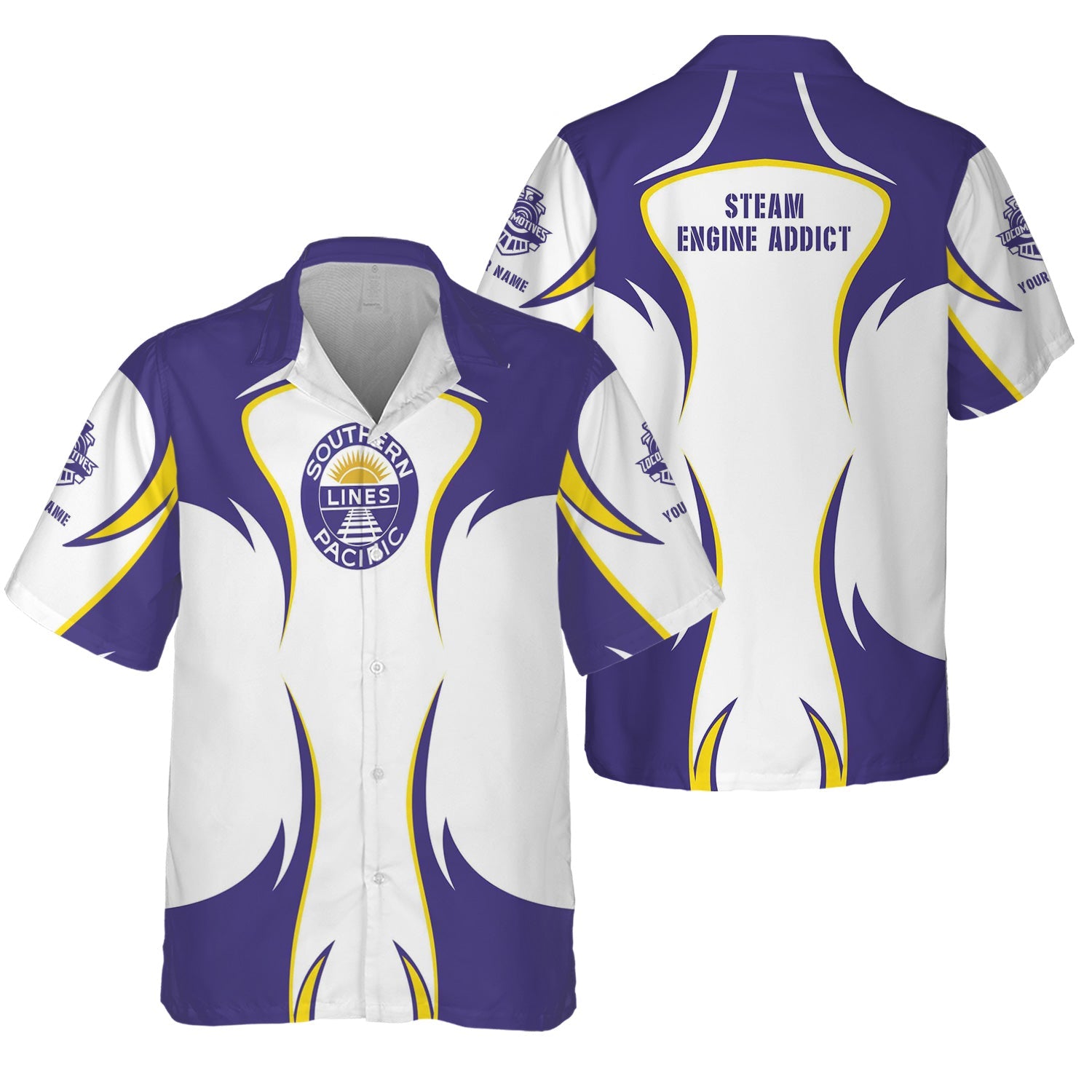 Railspirit Personalized Southern Pacific Railroad Hawaiian Shirt Distinctive Flame Style Shirt For Steam Engine Addict