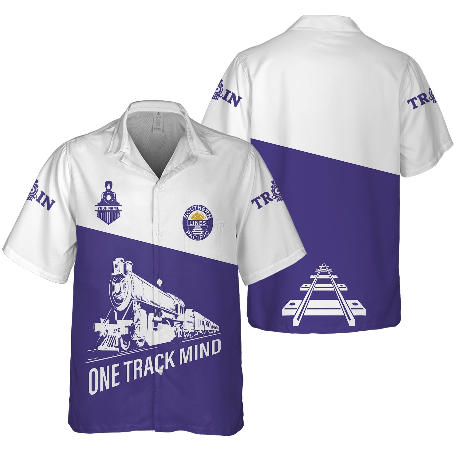 Railspirit Personalized Southern Pacific Railroad Hawaiian Shirt One Track Mind Unisex Train Shirt Gift Idea For Train Lover