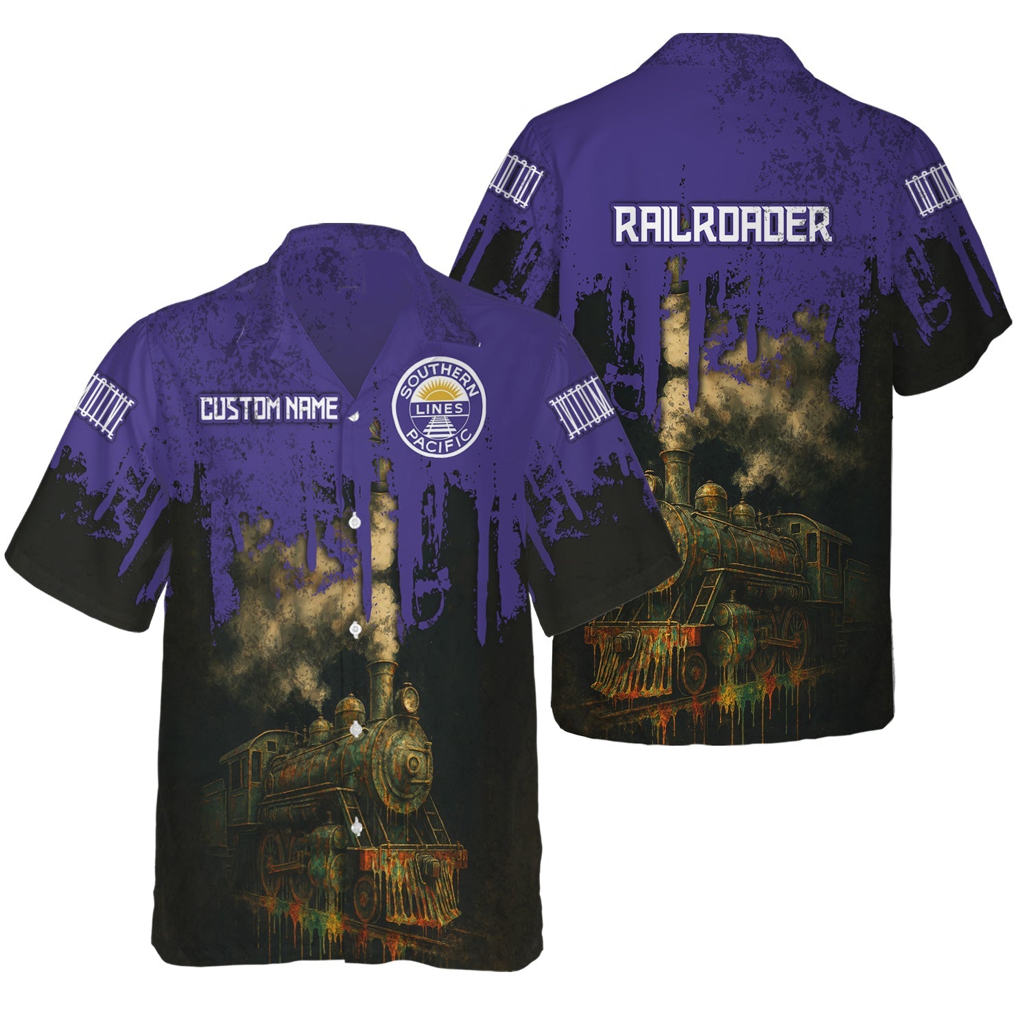 Railspirit Personalized Southern Pacific Railroad Hawaiian Shirt Vintage Train Art Style Shirt For Locomotive Fans