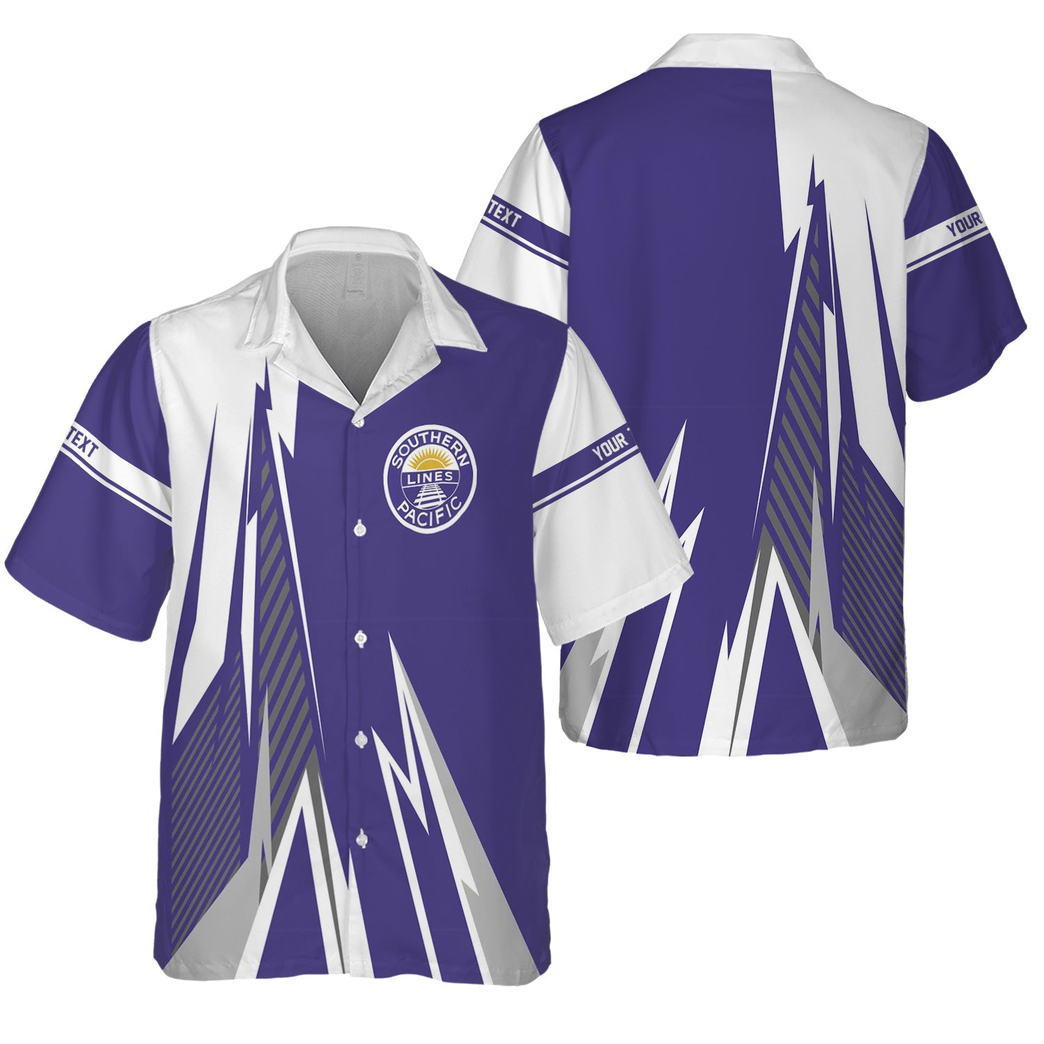 Railspirit Personalized Southern Pacific Railroad Hawaiian Shirt Lightning-Inspired Railway Style Shirt For Train Lovers