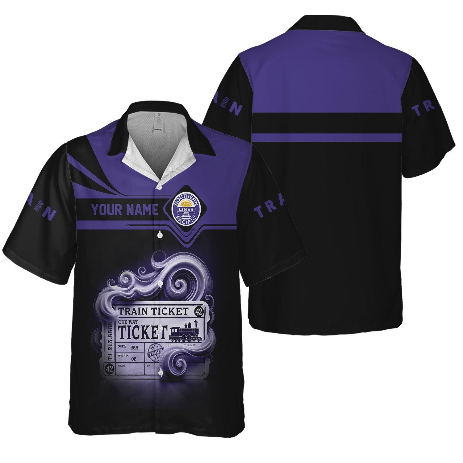 Railspirit Personalized Southern Pacific Railroad Hawaiian Shirt Train Ticket American Locomotive Printed Train