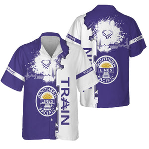 Railspirit Personalized Southern Pacific Railroad Hawaiian Shirt Engine Heartbeat and Track Love Style Shirt Gift Idea For Train Lovers