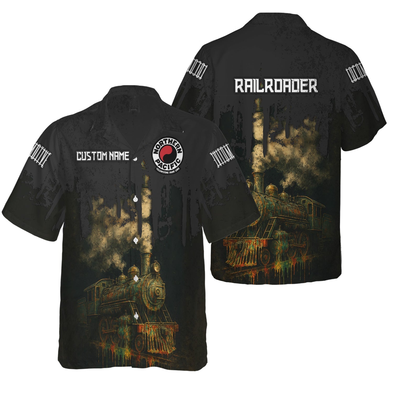 Railspirit Personalized Northern Pacific Railway Hawaiian Shirt Vintage Train Art Style Shirt For Locomotive Fans