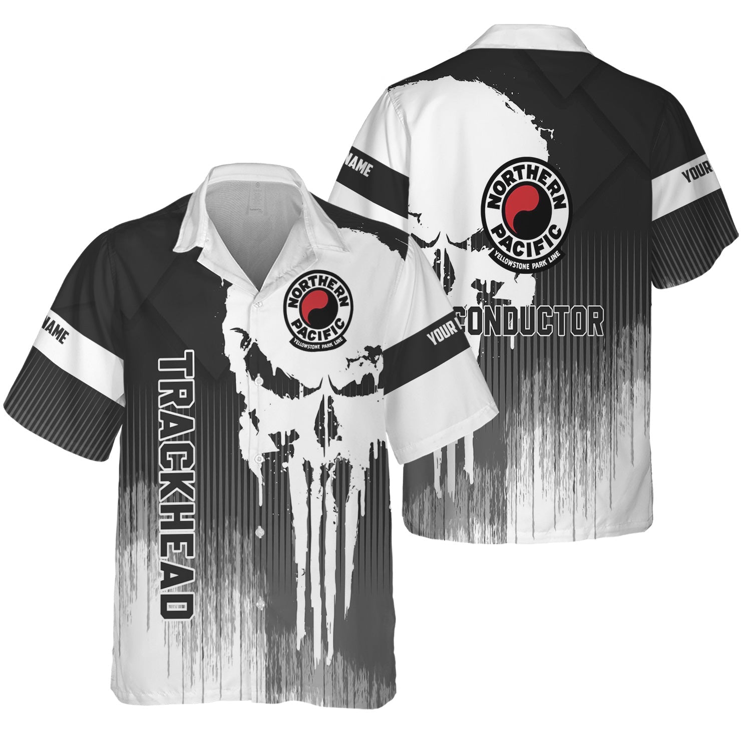 Railspirit Personalized Northern Pacific Railway Hawaiian Shirt Skull Design with Custom Job Train Shirt for Trackhead Crew