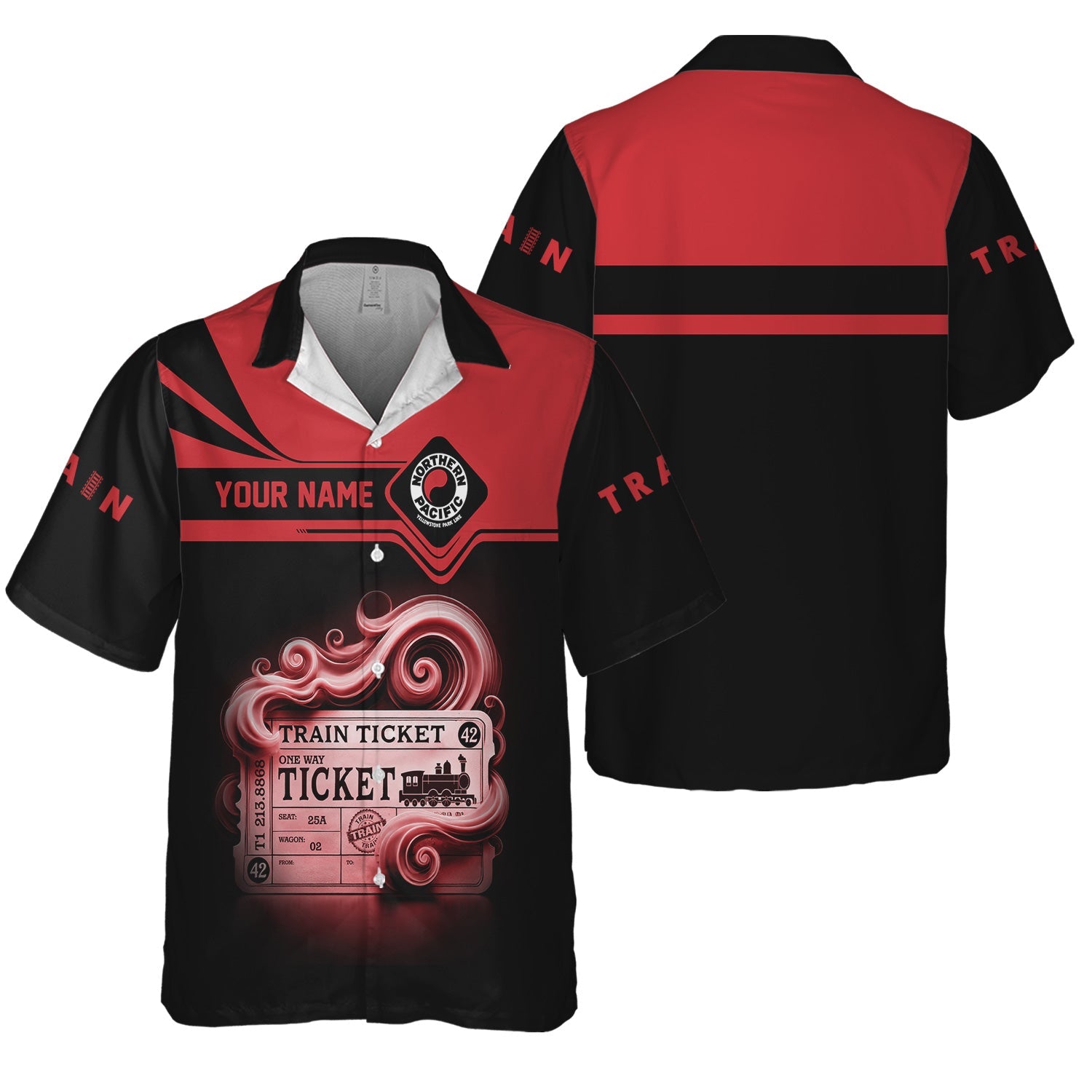 Railspirit Personalized Northern Pacific Railway Hawaiian Shirt Train Ticket  American Locomotive Printed Train