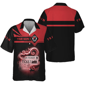 Railspirit Personalized Northern Pacific Railway Hawaiian Shirt Train Ticket  American Locomotive Printed Train