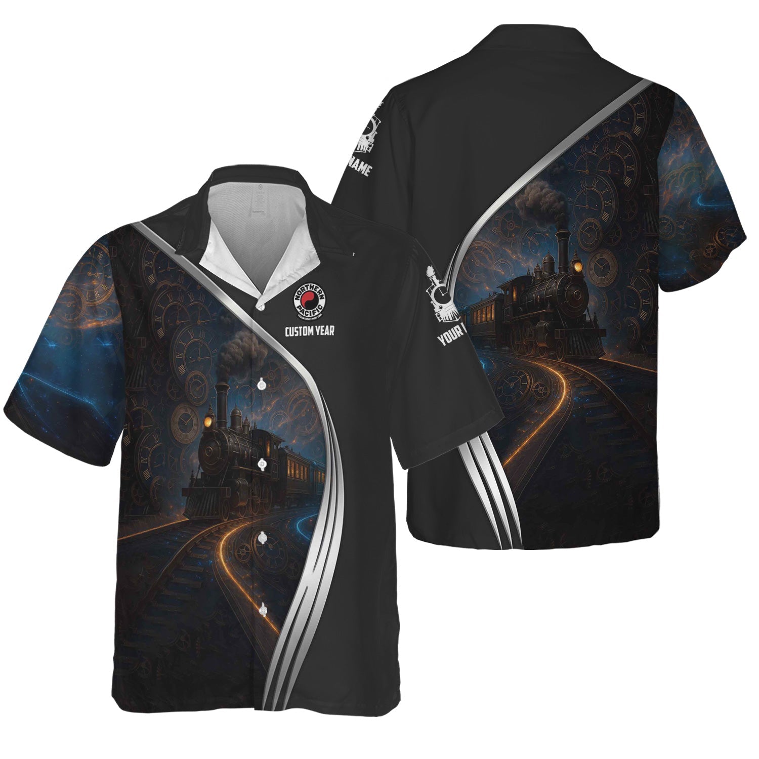 Railspirit Personalized Northern Pacific Railway Hawaiian Shirt Steampunk Locomotive with Custom Year Train Shirt