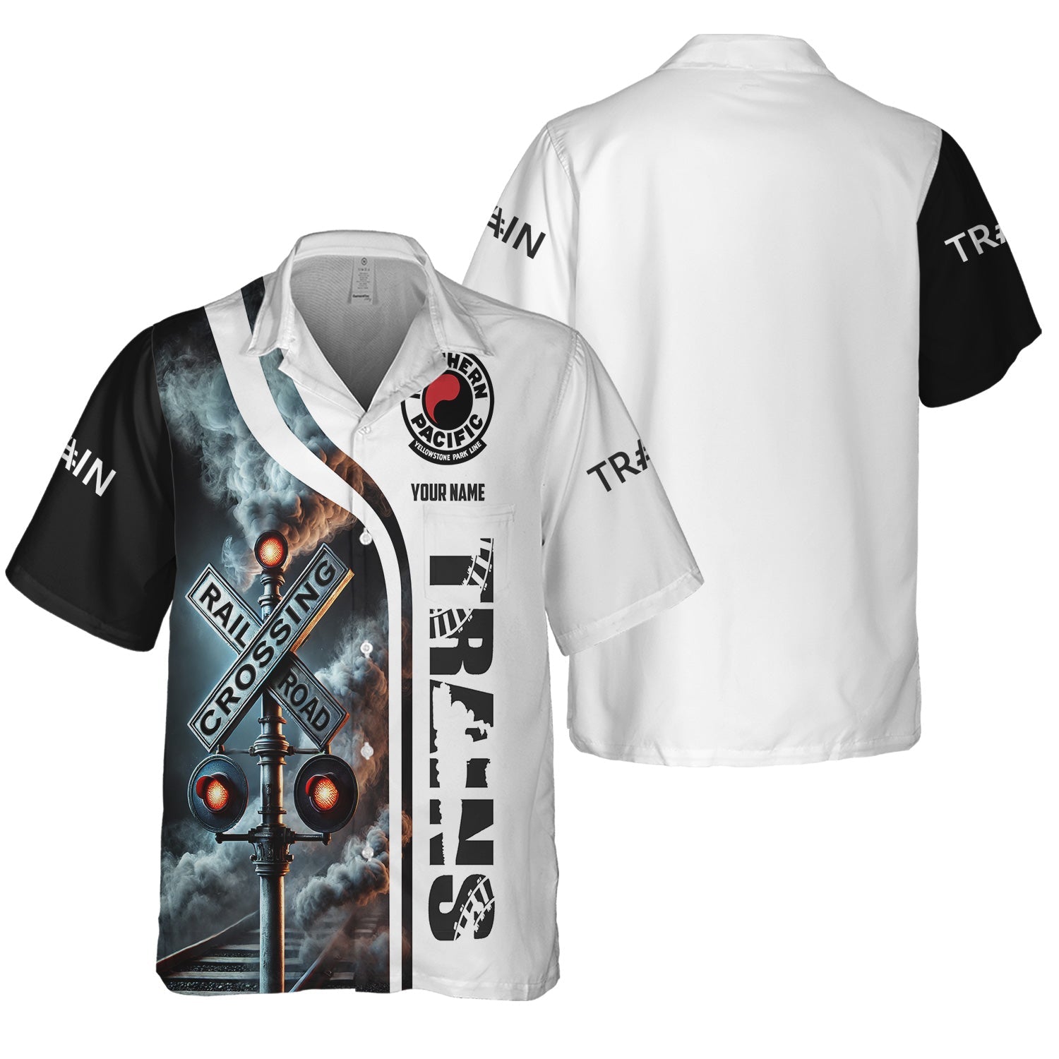 Railspirit Custom Name Northern Pacific Railway Hawaiian Shirt Railroad Crossing Sign Printed Train Shirt