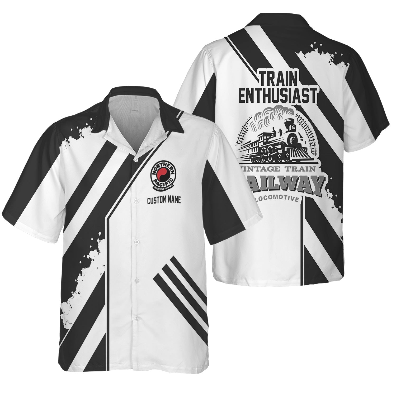 Railspirit Personalized Northern Pacific Railway Hawaiian Shirt Locomotive Design Train Shirt for Train Enthusiast