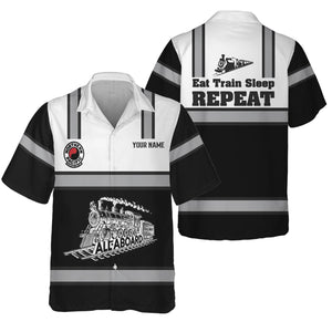 Railspirit Custom Name Northern Pacific Railway Hawaiian Shirt Eat Train Sleep Repeat Printed Train Shirt