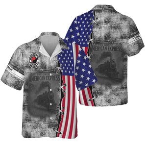 Railspirit Personalized Northern Pacific Railway Hawaiian Shirt Retro American Express Train With USA Flag Shirt