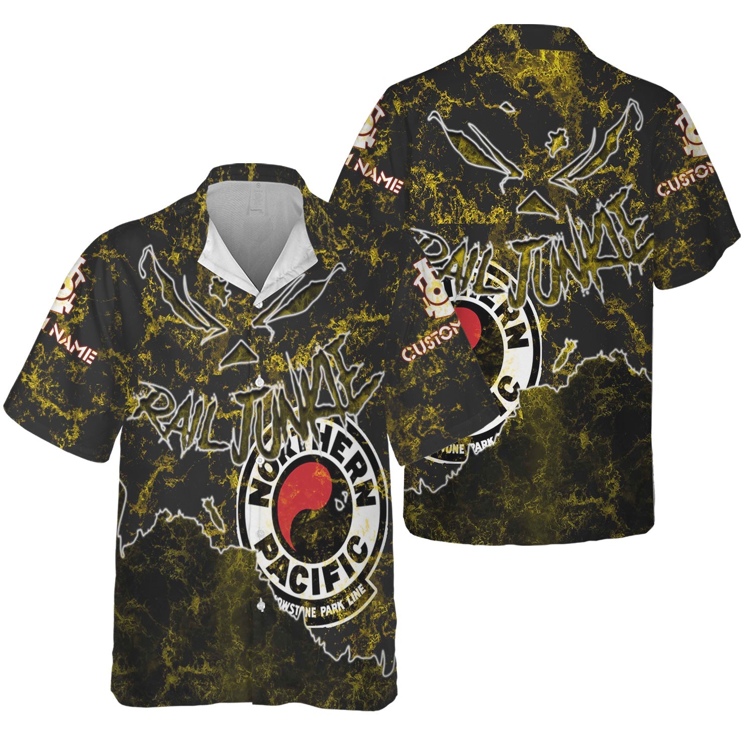 Railspirit Personalized Northern Pacific Railway Hawaiian Shirt Torn Graphic Style Train Shirt For Rail Junkie
