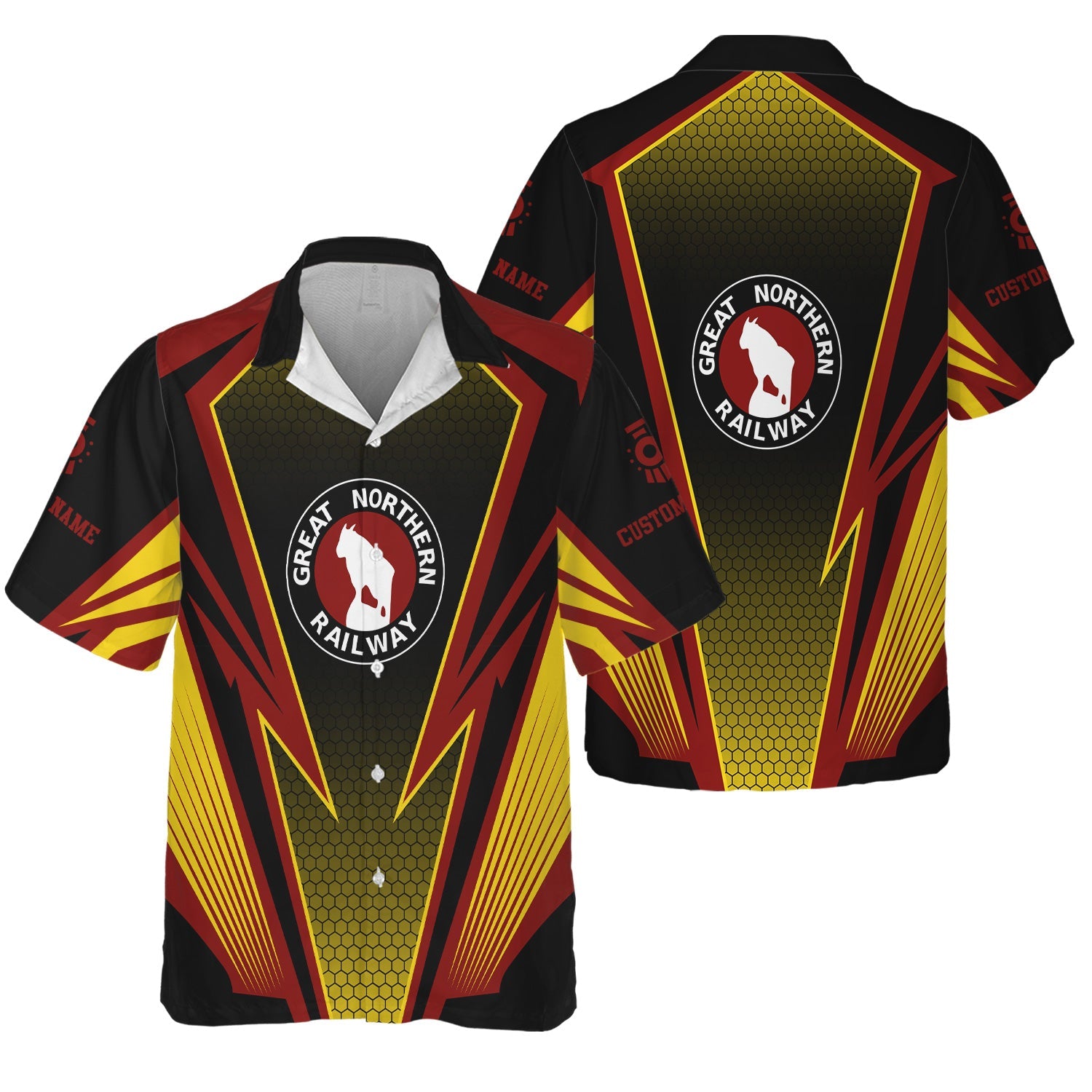 Railspirit Personalized Great Northern Railway Hawaiian Shirt Lightning Graphic Style GNR Shirt Gift Idea For Train Lover