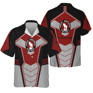 Railspirit Personalized Great Northern Railway Hawaiian Shirt Engine-Inspired Style GNR Train Shirt for Railroad Fanatic