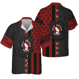 Railspirit Personalized Great Northern Railway Hawaiian Shirt American Flag with Crack Effect GNR Train Shirt