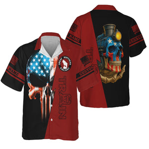 Railspirit Personalized Great Northern Railway Hawaiian Shirt Train Skull American Flag GNR Shirt All Over Print