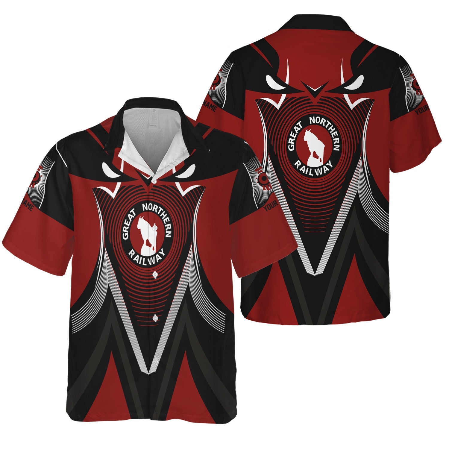 Railspirit Personalized Great Northern Railway Hawaiian Shirt Vibrant Graphic Pattern GNR Shirt For Train Enthusiasts