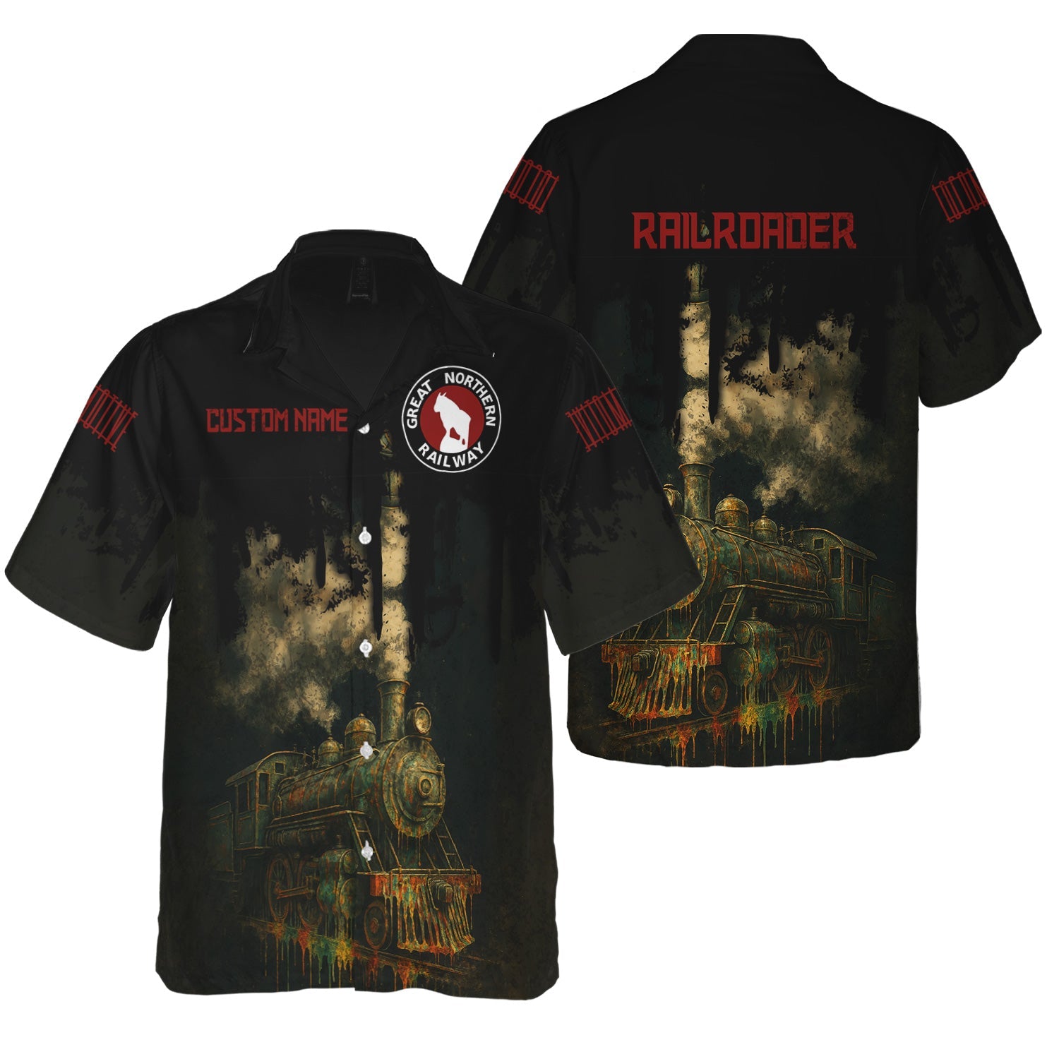 Railspirit Personalized Great Northern Railway Hawaiian Shirt Vintage Train Art Style GNR Shirt For Locomotive Fans