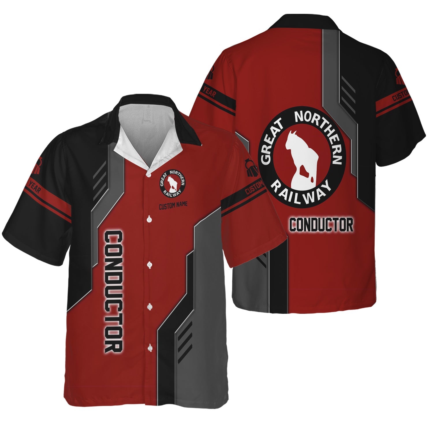 Railspirit Personalized Great Northern Railway Hawaiian Shirt Unique Railway Style with Custom Job GNR Train Shirt