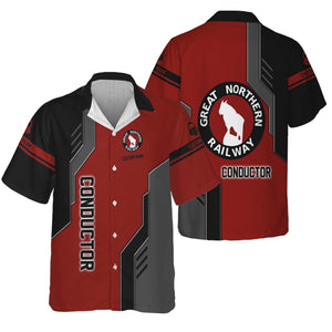 Railspirit Personalized Great Northern Railway Hawaiian Shirt Unique Railway Style with Custom Job GNR Train Shirt