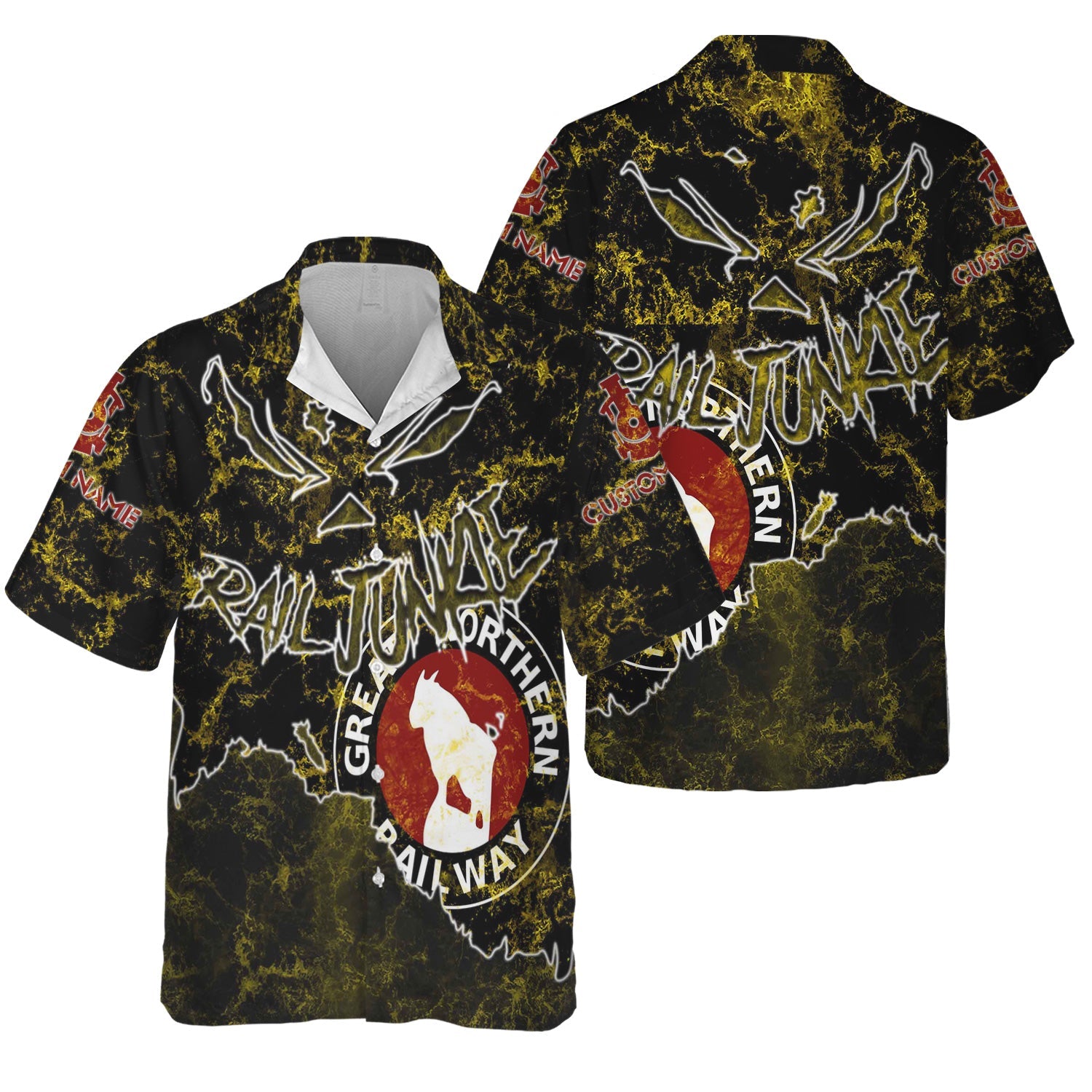 Railspirit Personalized Great Northern Railway Hawaiian Shirt Torn Graphic Style GNR Train Shirt For Rail Junkie