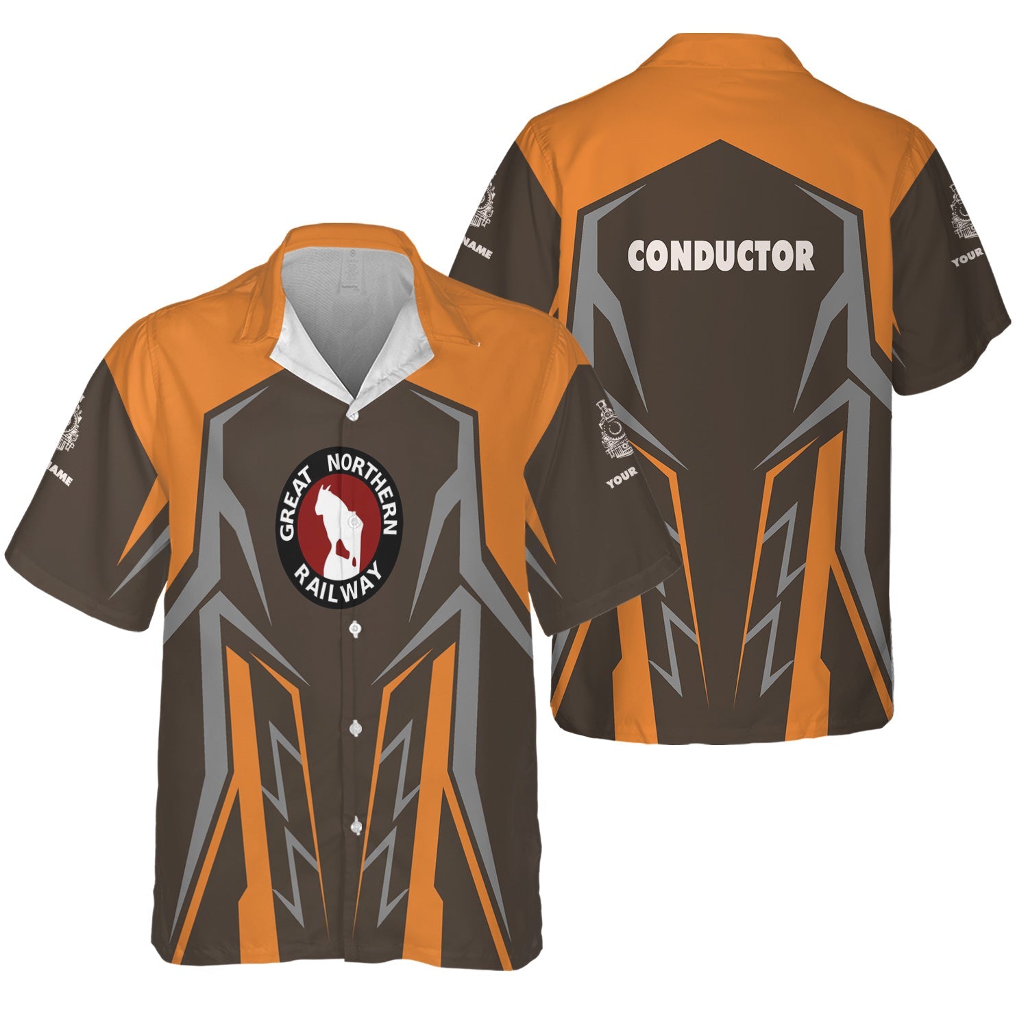 Railspirit Personalized Great Northern Railway Hawaiian Shirt Futuristic Design with Custom Job GNR Train Shirt