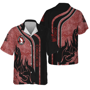 Railspirit Personalized Great Northern Railway Hawaiian Shirt Flame Design with Custom Job Position GNR Train Shirt