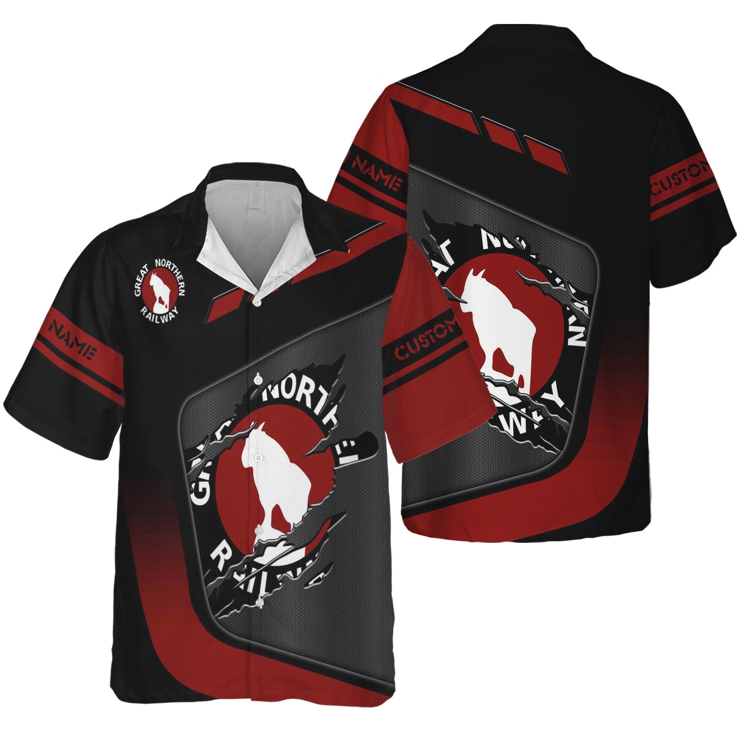 Railspirit Personalized Great Northern Railway Hawaiian Shirt Ripped Texture Style GNR Train Shirt For Railroad Fanatic