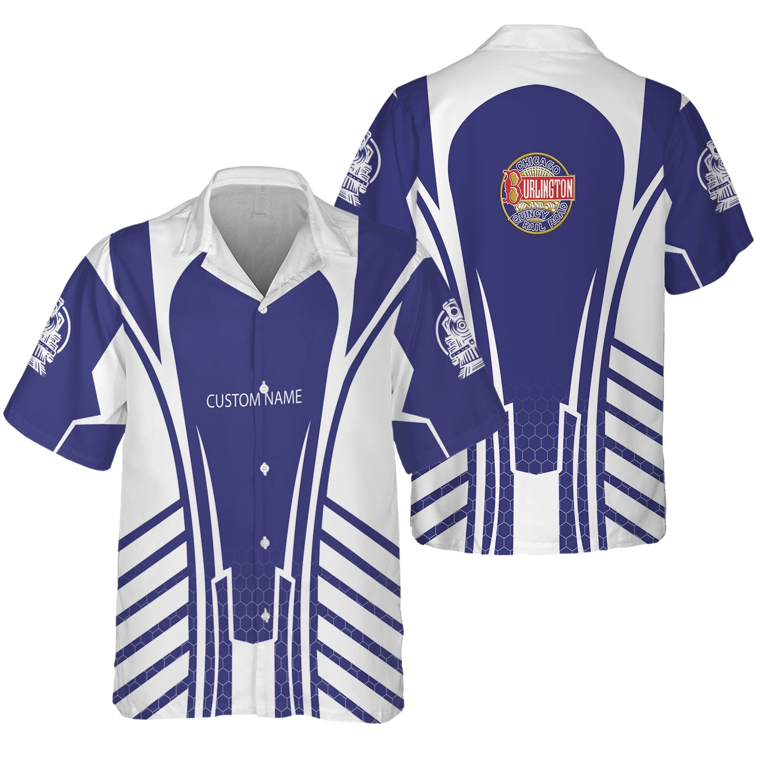 Railspirit Personalized Chicago, Burlington and Quincy Railroad Hawaiian Shirt Striped Railroad Style Train Shirt All Over Print