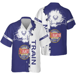 Railspirit Personalized Chicago, Burlington and Quincy Railroad Hawaiian Shirt Engine Heartbeat and Track Love Style Shirt Gift Idea For Train Lovers