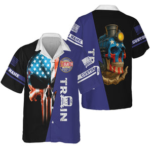 Railspirit Personalized Chicago, Burlington and Quincy Railroad Hawaiian Shirt Train Skull American Flag Shirt All Over Print
