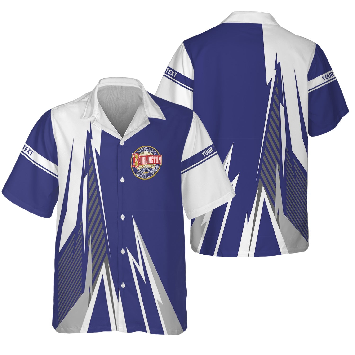 Railspirit Personalized Chicago, Burlington and Quincy Railroad Hawaiian Shirt Lightning-Inspired Railway Style Shirt For Train Lovers