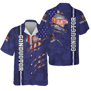 Railspirit Personalized Chicago, Burlington and Quincy Railroad Hawaiian Shirt USA Flag Claw Art with Custom Job Train Shirt