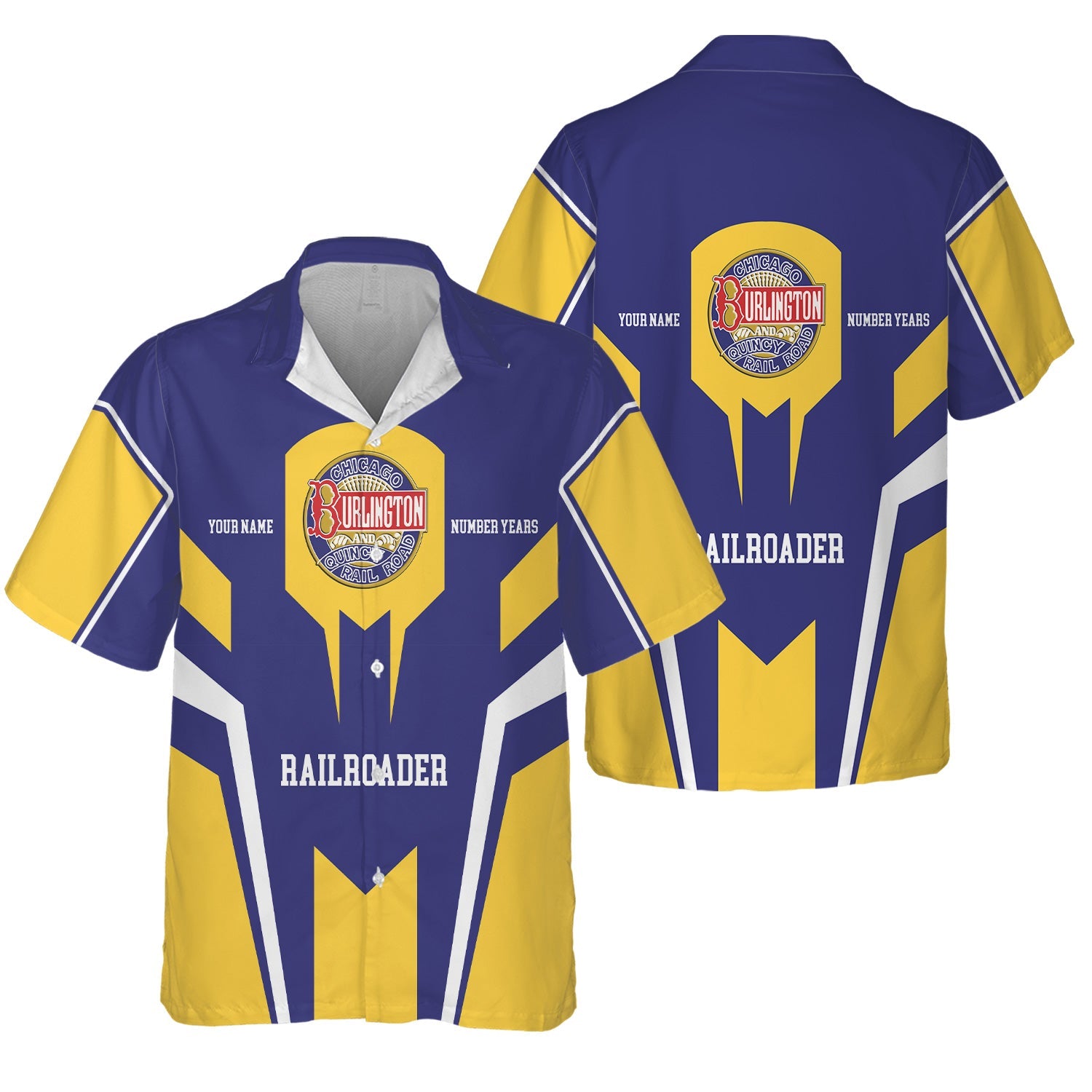 Railspirit Personalized Chicago, Burlington and Quincy Railroad Hawaiian Shirt Custom Year Railroader Shirt Gift Idea For Train Lover