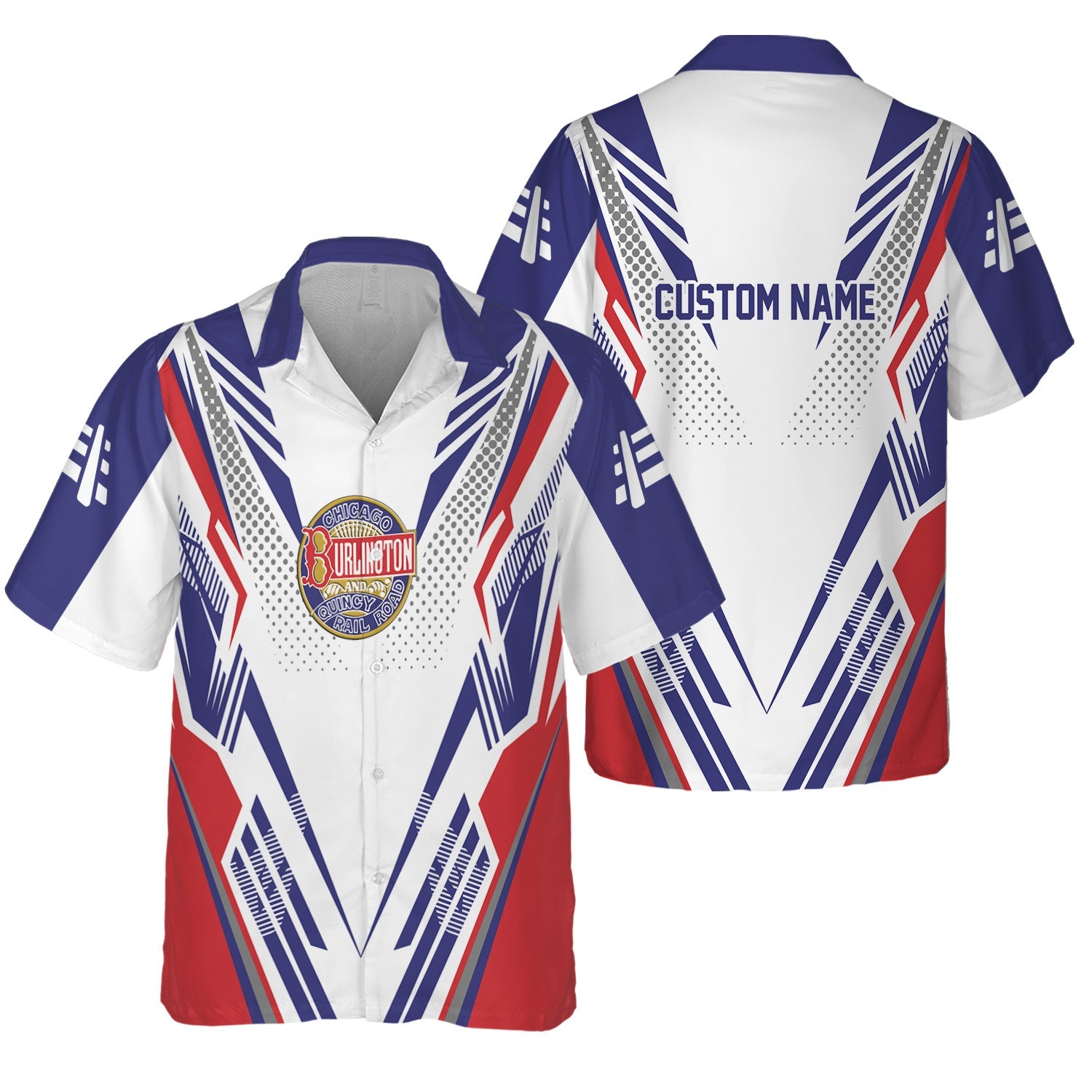 Railspirit Personalized Chicago, Burlington and Quincy Railroad Hawaiian Shirt Railroad Tribute Design Train Shirt for Train Lovers