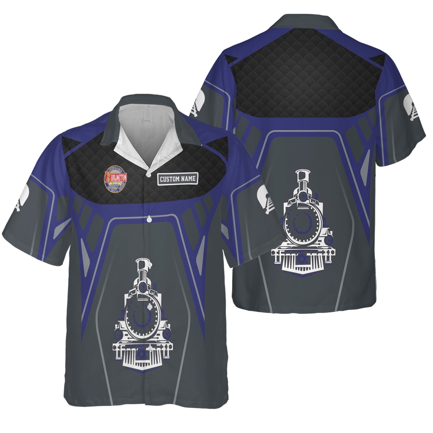 Railspirit Personalized Chicago, Burlington and Quincy Railroad Hawaiian Shirt Steam Locomotive Engine Graphic Train Shirt All Over Print