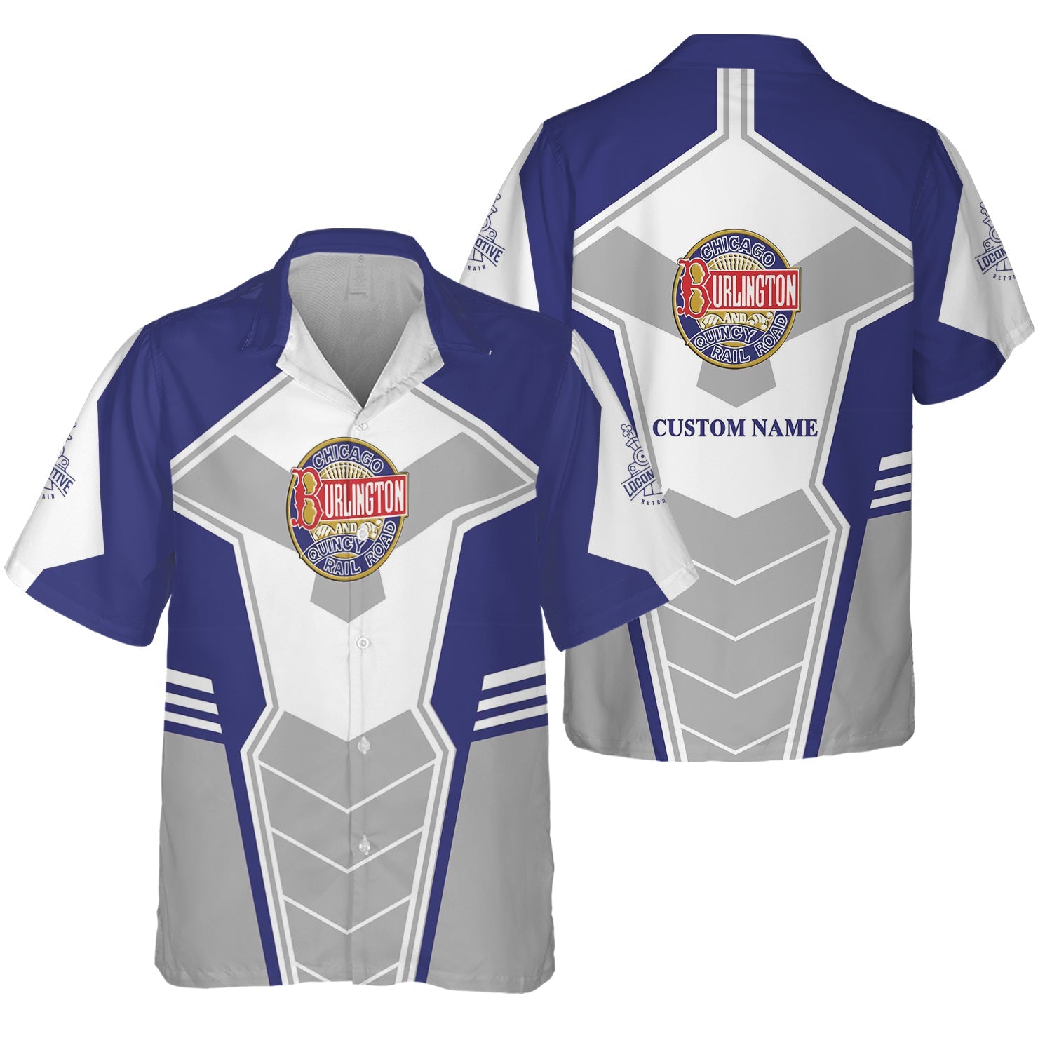 Railspirit Personalized Chicago, Burlington and Quincy Railroad Hawaiian Shirt Engine-Inspired Style Train Shirt for Railroad Fanatic