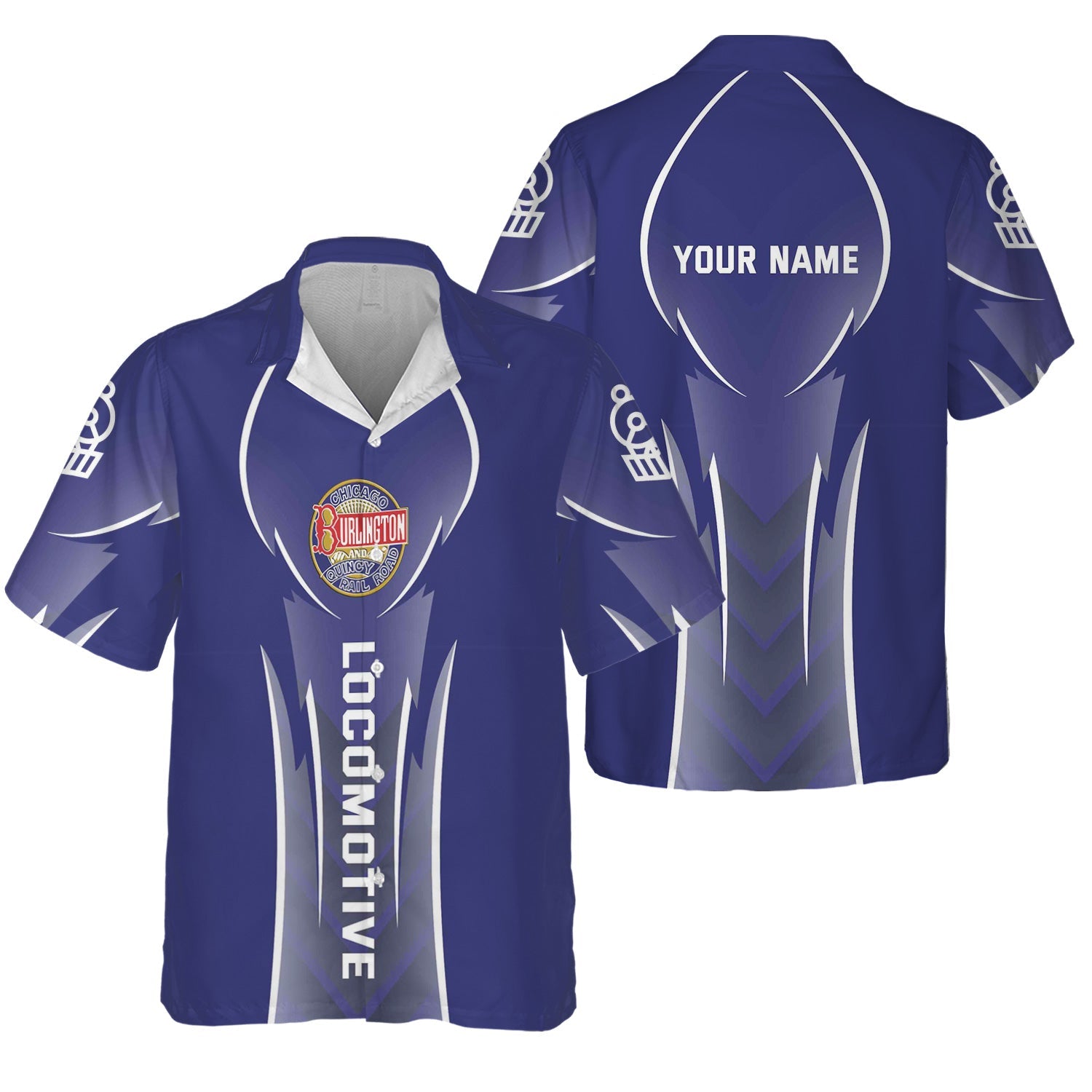 Railspirit Personalized Chicago, Burlington and Quincy Railroad Hawaiian Shirt Striking Line Style Train Shirt For Locomotive Lovers