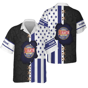 Railspirit Personalized Chicago, Burlington and Quincy Railroad Hawaiian Shirt American Flag with Crack Effect Train Shirt