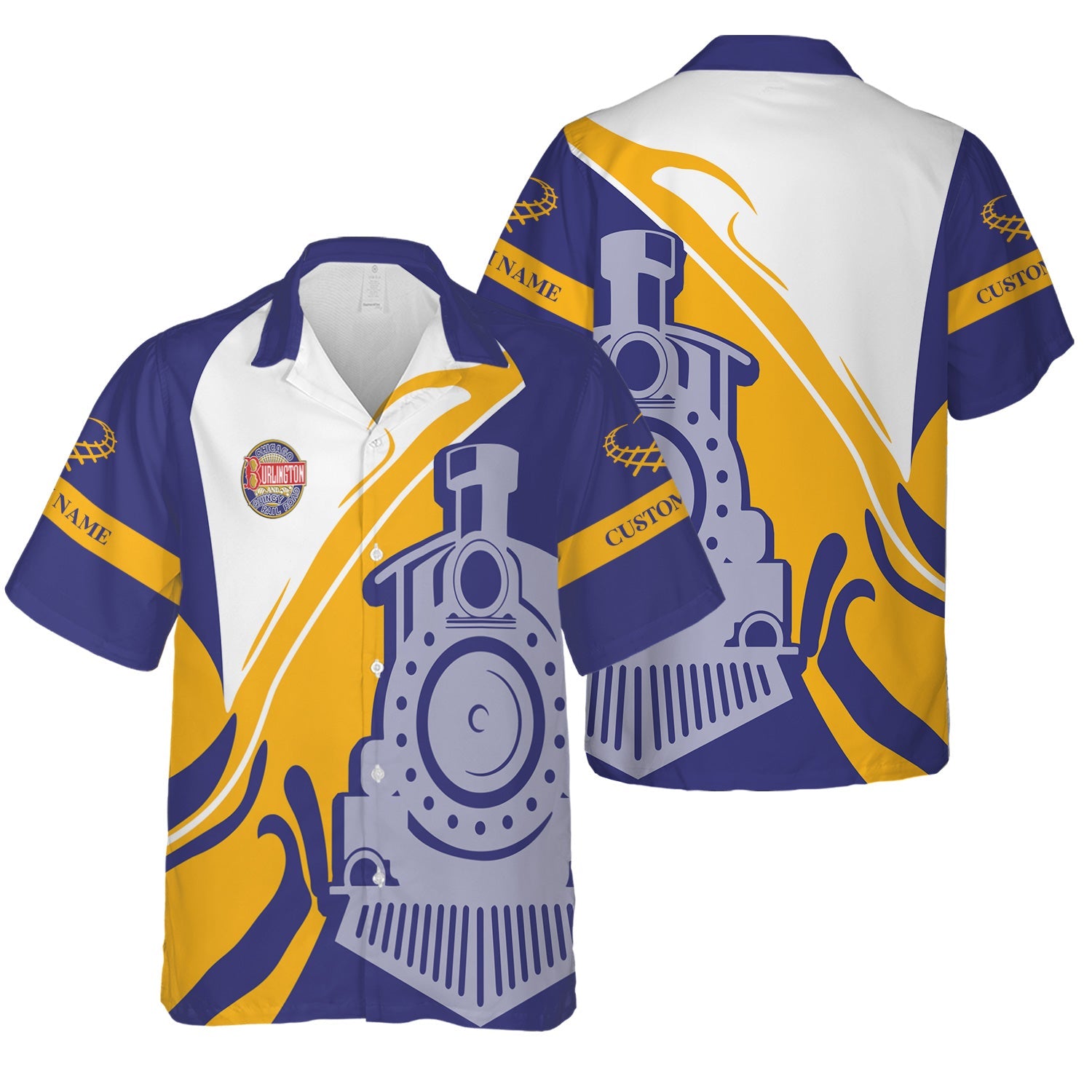 Railspirit Personalized Chicago, Burlington and Quincy Railroad Hawaiian Shirt Flame-Inspired Style Shirt Gift Idea For Train Lovers